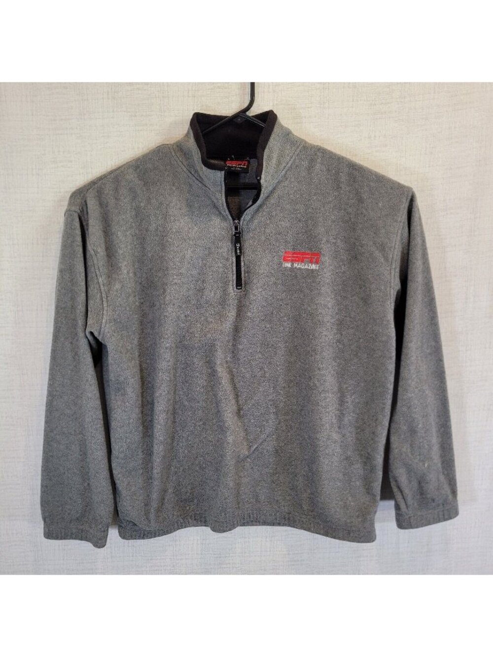 Y2K ESPN The Magazine Sweatshirt Mens XL Gray 1/4 Zip Fleece Pullover